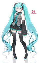 Rule 34 | 1girl, absurdly long hair, absurdres, ahoge, aqua eyes, aqua hair, aqua nails, aqua necktie, aqua theme, bad id, bad pixiv id, black footwear, black skirt, black sleeves, boots, closed mouth, collared shirt, detached sleeves, eyebrows hidden by hair, gradient eyes, grey shirt, hair between eyes, hatsune miku, highres, ika esu, light blush, long hair, looking at viewer, multicolored eyes, nail polish, necktie, pigeon-toed, pleated skirt, purple eyes, reflection, shadow, shirt, simple background, skirt, sleeveless, sleeveless shirt, sleeves past wrists, smile, solo, thigh boots, thighhighs, twintails, very long hair, vocaloid, vocaloid boxart pose, white background, zettai ryouiki