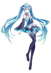 Rule 34 | 1girl, absurdres, ahoge, aqua eyes, aqua hair, detached sleeves, full body, hatsune miku, highres, long hair, necktie, siji (szh5522), simple background, skirt, solo, thighhighs, twintails, very long hair, vocaloid, white background