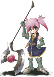 Rule 34 | 00s, 1girl, axe, belt, blue eyes, boots, elbow gloves, gloves, knee boots, knife, pink hair, presea combatir, rando seru, solo, tales of (series), tales of symphonia, twintails, weapon