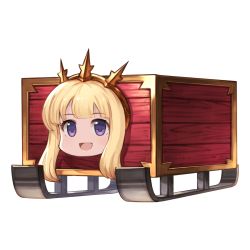 Rule 34 | 1girl, blonde hair, cagliostro (granblue fantasy), granblue fantasy, hairband, looking at viewer, official art, open mouth, purple eyes, simple background, sled, solo, transparent background
