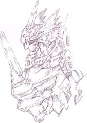 Rule 34 | armor, digimon, digimon (creature), fusion, ragnalordmon, short hair, simple background, solo, white background
