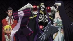 Rule 34 | 3boys, 3girls, ainz ooal gown, albedo (overlord), all fours, angry, animated, anime screenshot, audible speech, aura bella fiora, black hair, blonde hair, demiurge, english audio, glasses, glowing, glowing eyes, horns, human chair, human furniture, humiliation, indoors, long hair, mare bello fiore, multiple boys, multiple girls, overlord (maruyama), pink hair, pointy ears, punishment, red eyes, shalltear bloodfallen, sitting, sitting on person, skeleton, sound, tail, talking, tantrum, video, wings