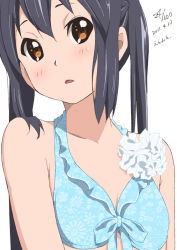 Rule 34 | 1girl, 2011, black hair, brown eyes, close-up, dated, errant, k-on!, long hair, nakano azusa, solo, swimsuit, twintails, upper body