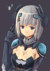 Rule 34 | 10s, 1girl, absurdres, armor, black background, blue eyes, bodysuit, breasts, cleavage, colored eyelashes, date a live, expressionless, green hair, headband, headgear, highres, looking at viewer, shoulder pads, simple background, tobiichi origami, tsurime, upper body, zxhautumn