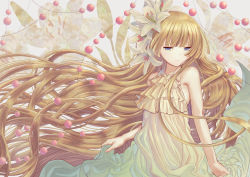 Rule 34 | 1girl, absurdres, bare shoulders, blonde hair, blunt bangs, dress, flower, frills, gosick, grey eyes, hair flower, hair ornament, highres, hime cut, lily (flower), long hair, looking at viewer, solo, user zfze8784, very long hair, victorica de blois, white dress