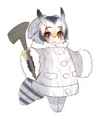 Rule 34 | 1girl, anchors (mono eye os), animal ears, bird ears, bird girl, bird tail, bird wings, highres, kemono friends, looking at viewer, northern white-faced owl (kemono friends), simple background, solo, tail, wings