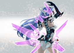 Rule 34 | 1girl, android, ass, blue hair, breasts, character name, dong zhi qiong, elbow gloves, fingerless gloves, forehead protector, from behind, gloves, glowing, glowing eye, highres, kos-mos, kos-mos re:, leotard, long hair, looking at viewer, looking back, medium breasts, nintendo, red eyes, single fingerless glove, solo, very long hair, white leotard, xenoblade chronicles (series), xenoblade chronicles 2, xenoblade chronicles (series), xenoblade chronicles 2, xenosaga