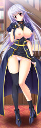 Rule 34 | 1girl, asymmetrical legwear, black thighhighs, blush, boots, breasts, breasts out, dress, endori, fingerless gloves, gloves, highres, large breasts, long hair, lyrical nanoha, mahou shoujo lyrical nanoha, mahou shoujo lyrical nanoha a&#039;s, nipples, panties, panty pull, puffy sleeves, reinforce, silver hair, single thighhigh, smile, socks, solo, sweat, thighhighs, underwear, uneven legwear, very long hair