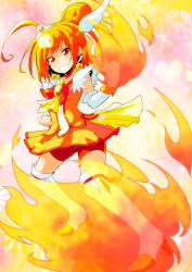 Rule 34 | 10s, 1girl, bike shorts, bike shorts under skirt, boots, cure sunny, fire, grin, hair bun, highres, hino akane (smile precure!), magical girl, miniskirt, orange eyes, orange hair, orange skirt, orange theme, precure, red eyes, red shorts, short hair, shorts, shorts under skirt, single hair bun, skirt, smile, smile precure!, solo, sw (taco), thigh boots, thighhighs, white thighhighs