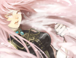 Rule 34 | 1girl, breasts, colored eyelashes, female focus, holding, holding hair, long hair, megurine luka, music, noja, open mouth, pink hair, singing, solo, tears, vocaloid, white eyes