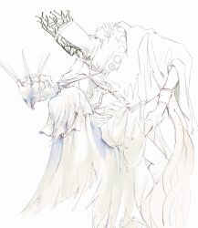 Rule 34 | 2boys, absurdres, armor, bracelet, crown, dark souls (series), dark souls i, dark souls iii, dark sun gwyndolin, dress, facing another, feet out of frame, frills, from side, highres, holding another&#039;s leg, jewelry, long sleeves, male focus, multiple boys, pontiff sulyvahn, short hair, spiked helmet, torn clothes, torn dress, zunkome
