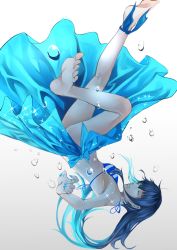 Rule 34 | 1girl, air bubble, anklet, bad id, bad pixiv id, barefoot, bikini, bikini top only, breath, bubble, feet, gradient background, highres, hitotose hirune, jewelry, long hair, nail polish, one eye closed, original, sarong, sinking, solo, swimsuit, underwater, water