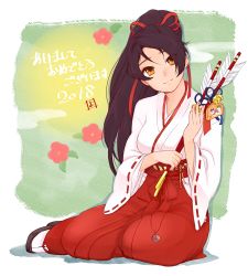 Rule 34 | 1girl, black hair, brown eyes, hair ribbon, japanese clothes, long hair, looking at viewer, miko, momiji (ninja gaiden), ninja gaiden, ponytail, ribbon, smile