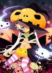 Rule 34 | + +, 1girl, bad id, bad pixiv id, candy, food, ghost, halloween, hat, jack-o&#039;-lantern, kito (sorahate), lollipop, navel, original, pumpkin, pumpkin hat, solo, striped clothes, striped thighhighs, thighhighs, twintails, witch hat