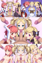 Rule 34 | 3girls, 5boys, absurdres, armpits, black bow, blonde hair, blue eyes, bow, breasts, censored, closed mouth, cum, cum on body, cum on hair, cum on upper body, disembodied penis, dress, elise (fire emblem), facial, fellatio, female pov, fire emblem, fire emblem awakening, fire emblem fates, grin, hair bow, hairband, hetero, highres, hondaranya, huge filesize, hypnosis, japanese clothes, licking, licking testicle, lissa (fire emblem), long hair, long sleeves, mind control, mosaic censoring, multicolored hair, multiple boys, multiple girls, multiple penises, nintendo, nipples, nude, open mouth, oral, penis, pink eyes, pink hair, pov, purple eyes, purple hair, sakura (fire emblem), short hair, small breasts, smile, testicles, textless version, tongue, tongue out, twintails