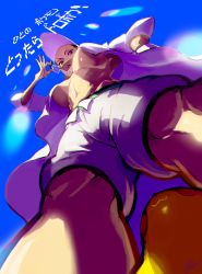 Rule 34 | 1girl, armpits, bad id, bad pixiv id, blue sky, breasts, chromatic aberration, cleavage, creatures (company), day, from below, game freak, gen 1 pokemon, genderswap, genderswap (mtf), hand in pocket, highres, hscatter, kukui (pokemon), lab coat, large breasts, looking at viewer, looking down, nintendo, open clothes, pants, pikachu, pokemon, pokemon (creature), pokemon sm, removing eyewear, signature, sky, sunglasses, sweatpants, topless, translation request, underboob