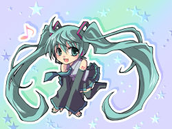 Rule 34 | aqua eyes, aqua hair, bad id, bad pixiv id, detached sleeves, for all z, hatsune miku, headset, long hair, musical note, nail polish, necktie, open mouth, solo, star (symbol), tattoo, thighhighs, twintails, very long hair, vocaloid