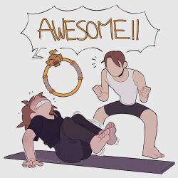 Rule 34 | 1boy, 1other, barefoot, faceless, faceless male, highres, muscular, ring (ring fit adventure), ring fit adventure, shirt, sleeveless, sleeveless shirt, tipp (ring fit adventure)