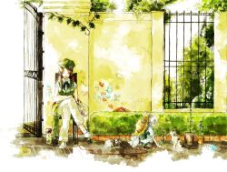 Rule 34 | 2girls, bad id, bad pixiv id, braid, cat, chair, child, child&#039;s drawing, china dress, chinese clothes, dress, hand fan, female focus, flower, gate, hat, heart, highres, hong meiling, ivy, izayoi sakuya, kurau kii, crossed legs, long hair, multiple girls, plant, potted plant, red hair, short hair, silver hair, sitting, sleeping, squatting, star (symbol), embodiment of scarlet devil, touhou, twin braids, watering can, aged down