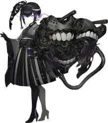 Rule 34 | 10s, 1girl, abyssal ship, anchor hair ornament, ancient destroyer demon, ancient destroyer oni, black footwear, black gloves, black hair, black thighhighs, blush, boots, cannon, colored skin, drill hair, full body, gloves, glowing, glowing eyes, hair ornament, hakama, hakama skirt, high heel boots, high heels, japanese clothes, kantai collection, kimono, long sleeves, looking at viewer, machinery, meiji schoolgirl uniform, official art, open mouth, side ponytail, skirt, solo, teeth, thigh boots, thighhighs, transparent background, white skin, wide sleeves