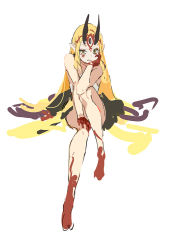 Rule 34 | 1girl, blonde hair, fate/grand order, fate (series), hit-kun, horns, ibaraki douji (fate), long hair, oni, oni horns, pointy ears, simple background, solo, tagme, very long hair, white background, yellow eyes