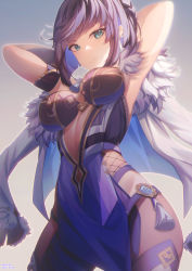 Rule 34 | 1girl, absurdres, akochan, aqua eyes, armpits, arms up, blue hair, bob cut, braid, breasts, closed mouth, commentary request, cowboy shot, dark blue hair, earrings, genshin impact, highres, hip vent, jewelry, large breasts, looking at viewer, short hair, solo, vision (genshin impact), yelan (genshin impact)