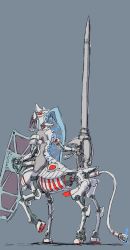 Rule 34 | 1girl, android, arinko (ant-lion), centaur, cyborg, electricity, female focus, highres, lance, monster girl, original, polearm, shield, solo, tail, taur, weapon