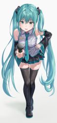 Rule 34 | 1girl, absurdres, aqua eyes, aqua hair, aqua nails, aqua necktie, bad id, bad pixiv id, bare shoulders, black footwear, black skirt, black thighhighs, blush, boots, breasts, commentary request, detached sleeves, full body, hair between eyes, hair ornament, hand on own hip, hatsune miku, highres, holding, holding microphone, long hair, long sleeves, looking at viewer, medium breasts, microphone, miniskirt, nail polish, necktie, open mouth, pleated skirt, shirt, skirt, sleeveless, sleeveless shirt, smile, solo, standing, thigh boots, thigh gap, thighhighs, tokkyu, twintails, very long hair, vocaloid, zettai ryouiki