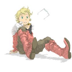 Rule 34 | 10s, 1boy, age regression, bad id, bad pixiv id, barnaby brooks jr., blonde hair, boots, unworn eyewear, glasses, green eyes, jacket, male focus, neko tori, oversized clothes, red jacket, solo, tiger &amp; bunny, aged down