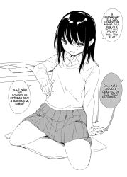 Rule 34 | 1girl, greyscale, hard-translated, hard-translated (non-english), highres, long hair, monochrome, non-web source, portuguese text, suzuki nago, tagme, third-party edit