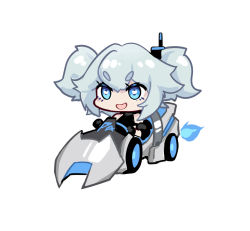 Rule 34 | 1girl, blue eyes, chibi, girls&#039; frontline, go-kart, hair ornament, heart, heart-shaped pupils, highres, open mouth, pa-15 (girls&#039; frontline), shanyao jiang tororo, silver hair, smile, solo, symbol-shaped pupils, thick eyebrows, twintails