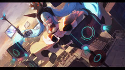 Rule 34 | 1girl, absurdres, armpits, arms up, bad id, bad pixiv id, black footwear, black hairband, black skirt, blue eyes, blue hair, boots, breasts, building, city, cloud, cloudy sky, detached sleeves, dutch angle, floating, floating hair, floating object, forever 7th capital, full body, gods (1073337800), hairband, hatsune miku, highres, letterboxed, light particles, long hair, long sleeves, looking at viewer, medium breasts, microphone, outdoors, parted lips, pleated skirt, rooftop, screen, shirt, sidelocks, skirt, sky, smile, solo, sunlight, thigh boots, thighhighs, transparent, twilight, twintails, very long hair, vocaloid, white shirt, wind, zettai ryouiki