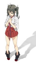 Rule 34 | 10s, 1girl, akitetsu, bad id, bad twitter id, crying, crying with eyes open, hair ribbon, highres, japanese clothes, kantai collection, long hair, muneate, pleated skirt, ribbon, shadow, skirt, solo, tears, twintails, white background, zuikaku (kancolle)