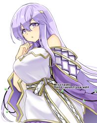 Rule 34 | 1girl, bare shoulders, breasts, cape, circlet, dress, fire emblem, fire emblem: genealogy of the holy war, jewelry, julia (fire emblem), large breasts, long hair, nintendo, purple cape, purple eyes, purple hair, sash, simple background, solo, wide sleeves, yukia (firstaid0)