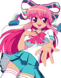 Rule 34 | 1girl, breasts, disney, giffany, gravity falls, large breasts, long hair, looking at viewer, open mouth, pink eyes, pink hair, school uniform, skirt, smile, solo, thighhighs