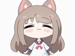 Rule 34 | 1girl, ai-chan (misskey.io), animal ear fluff, animal ears, animated, animated gif, blue sailor collar, blush stickers, brown hair, cat ears, cat girl, chibi, chibi only, closed eyes, closed mouth, commentary request, extra ears, facing viewer, long hair, misskey.io, neckerchief, open mouth, red neckerchief, sailor collar, sailor shirt, shirt, simple background, solo, umihio, white background, white shirt