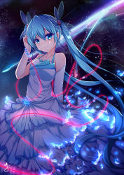 Rule 34 | 1girl, absurdres, aqua eyes, aqua hair, bracelet, detached sleeves, dress, hatsune miku, highres, jewelry, long hair, looking at viewer, qingye ling, solo, twintails, very long hair, vocaloid