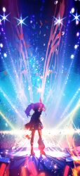 Rule 34 | 1girl, absurdres, animal ears, asymmetrical legwear, bow, glowstick, hakos baelz, highres, hololive, hololive english, makoron117117, mismatched legwear, mouse ears, mouse tail, pointing, pointing up, stage, stage lights, tail, tail bow, tail ornament, twintails, uneven twintails, virtual youtuber, water drop