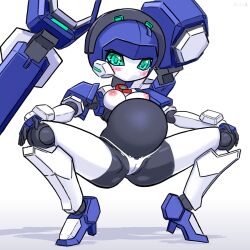 Rule 34 | android, big belly, blazermate, breasts, highres, joints, mechanical arms, mechanical legs, medarot, medium breasts, nepgalle, panties, pregnant, resolution mismatch, robot, robot girl, robot joints, source smaller, squatting, underwear, white panties