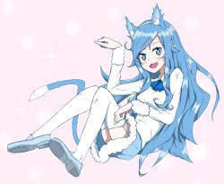 Rule 34 | + +, 10s, 1girl, animal ears, ascot, bad id, bad pixiv id, blue eyes, blue hair, blush, cat ears, cat tail, eire (sai fuji), fangs, full body, fur trim, garter straps, highres, himouto! umaru-chan, loafers, long hair, long sleeves, looking at viewer, matching hair/eyes, open mouth, pantyhose, paw pose, pink background, shoe soles, shoes, simple background, smile, solo, symbol-shaped pupils, tachibana sylphynford, tail, thighhighs, thighs, very long hair, white pantyhose, white thighhighs
