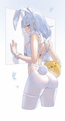 Rule 34 | against wall, animal ears, anmaki, ass, azur lane, blue eyes, braid, breasts, bug, butterfly, fake animal ears, from behind, highres, insect, le malin (azur lane), le malin (listless lapin) (azur lane), lipstick mark, long hair, manjuu (azur lane), official alternate costume, rabbit ears, rabbit tail, sideboob, small breasts, tail, white hair