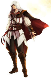 Rule 34 | 1boy, assassin&#039;s creed (series), assassin&#039;s creed ii, blade, brown eyes, brown hair, cape, concealed weapon, ezio auditore da firenze, hood, kubokawa (haifukikara), male focus, manly, smile, solo, vambraces, weapon
