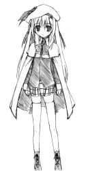 Rule 34 | bad id, bad pixiv id, beret, buttons, cape, greyscale, hat, highres, large buttons, little busters!, miyane aki (radical dash), monochrome, noumi kudryavka, plaid, plaid skirt, sketch, skirt, solo, thighhighs, zettai ryouiki
