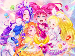 Rule 34 | 10s, 4girls, bass clef, beamed quavers, bow, choker, crescendo tone, cure beat, cure melody, cure muse, cure muse (yellow), cure rhythm, dodory, dory, eyelashes, fary, flat sign, g-clef (suite precure), houjou hibiki, hummy (suite precure), ivory (25680nico), kurokawa eren, lary, magical girl, minamino kanade, miry, multiple girls, musical note, pink background, pink bow, precure, rery, seiren (suite precure), shirabe ako, sory, suite precure, tiry, treble clef, white choker, yellow bow