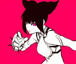 1girl, animated, animated gif, baggy pants, bangs, bracelet, breasts, chinese clothes, crop top, detached sleeves, drill hair, dudou, fingerless gloves, gloves, greyscale, halterneck, han juri, jankojaro, jewelry, midriff, monochrome, navel, pants, pink background, pink eyes, roundhouse kick, sideboob, spiked bracelet, spikes