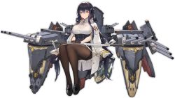 Rule 34 | 1girl, azuma (azur lane), azur lane, black gloves, black hair, black pantyhose, bra, bra visible through clothes, breasts, cannon, closed mouth, dress, full body, gloves, hair between eyes, hair ornament, hairclip, kishiyo, lace, lace-trimmed bra, lace trim, large breasts, long hair, long sleeves, looking at viewer, machinery, official art, pantyhose, rigging, see-through, sitting, skirt, smile, solo, transparent background, turret, underwear, yellow eyes