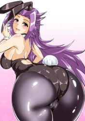 Rule 34 | 1girl, absurdres, animal ears, artist request, ass, bare shoulders, blush, breasts, cameltoe, curvy, fake animal ears, from behind, highres, hip focus, huge ass, jun&#039;you (kancolle), kantai collection, large breasts, leaning, leaning forward, leotard, long hair, looking at viewer, looking back, open mouth, pantyhose, playboy bunny, purple eyes, purple hair, rabbit ears, rabbit tail, shiny clothes, shiny skin, sideboob, smile, solo, tail, thick thighs, thighs, very long hair, wide hips