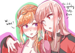 Rule 34 | 2girls, absurdres, arm around neck, arm around shoulder, arm on another&#039;s shoulder, arm over shoulder, blush, couple, earrings, feather earrings, feathers, gradient hair, highres, hololive, hololive english, hug, jacket, jewelry, looking at another, mori calliope, multicolored hair, multiple girls, official alternate costume, takanashi kiara, track jacket, virtual youtuber, xu chin-wen