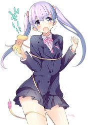 Rule 34 | 10s, 1girl, bad id, bad pixiv id, blazer, controller, formal, game controller, jacket, long hair, new game!, open mouth, purple eyes, purple hair, saikawa yusa, school uniform, skirt, solo, suit, suzukaze aoba, twintails, wrapped up