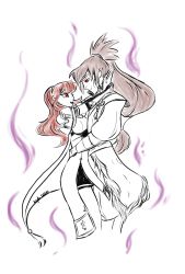 Rule 34 | 1boy, 1girl, alternate eye color, anankos, angela de vito, aura, brown hair, celica (fire emblem), corruption, couple, dark persona, duma (fire emblem), evil, evil smile, fire emblem, fire emblem echoes: shadows of valentia, fire emblem gaiden, fire emblem heroes, from side, glowing, glowing eyes, highres, hug, inktober, intelligent systems, long hair, looking at another, nintendo, orange hair, ponytail, possessed, possession, red eyes, sketch, smile, takumi (fire emblem)